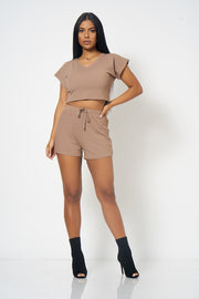 Mocha Cropped Lounge Playsuit [product_collection] - Club L London ClubL
