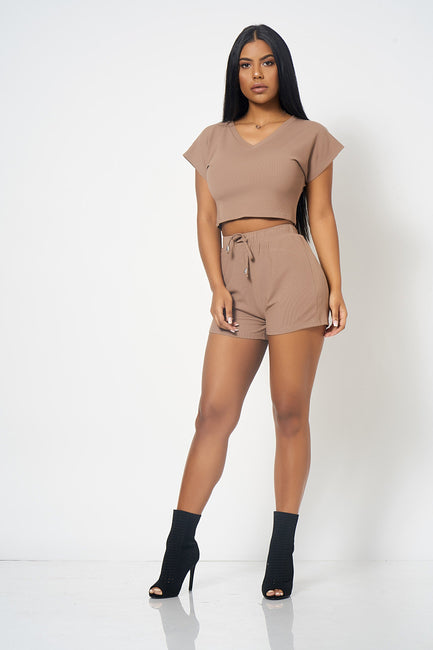 Mocha Cropped Lounge Playsuit [product_collection] - Club L London ClubL