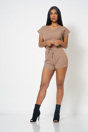 Mocha Cropped Lounge Playsuit [product_collection] - Club L London ClubL