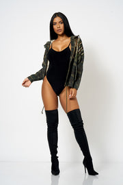 Camo Sequin Detail Hooded Denim Jacket [product_collection] - Club L London ClubL