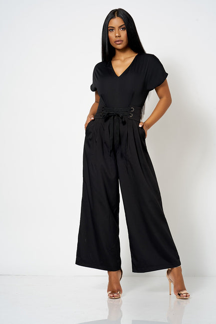 Black Utility Belted Eyelet Jumpsuit [product_collection] - Club L London ClubL