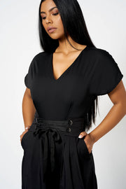 Black Utility Belted Eyelet Jumpsuit [product_collection] - Club L London ClubL