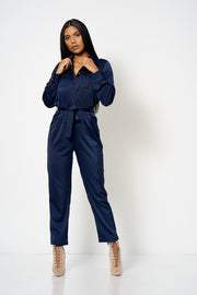 Navy Utility Satin Jumpsuit