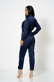 Navy Utility Satin Jumpsuit