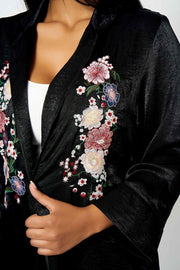 Black Satin Embroidery Duster Coat [product_collection] - Club L London ClubL