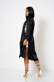 Black Satin Embroidery Duster Coat [product_collection] - Club L London ClubL
