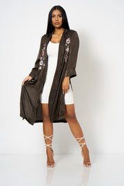 Charcoal Satin Embroidery Duster Coat [product_collection] - Club L London ClubL