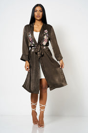 Charcoal Satin Embroidery Duster Coat [product_collection] - Club L London ClubL