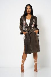 Charcoal Satin Embroidery Duster Coat [product_collection] - Club L London ClubL