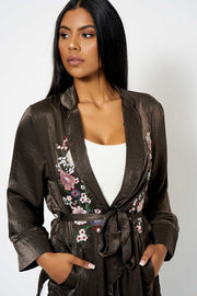 Charcoal Satin Embroidery Duster Coat [product_collection] - Club L London ClubL