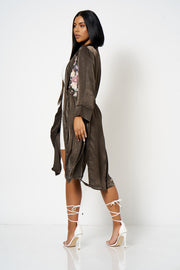 Charcoal Satin Embroidery Duster Coat [product_collection] - Club L London ClubL