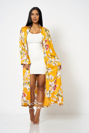 Mustard Satin Floral Duster Coat [product_collection] - Club L London ClubL