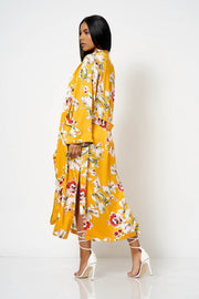 Mustard Satin Floral Duster Coat [product_collection] - Club L London ClubL