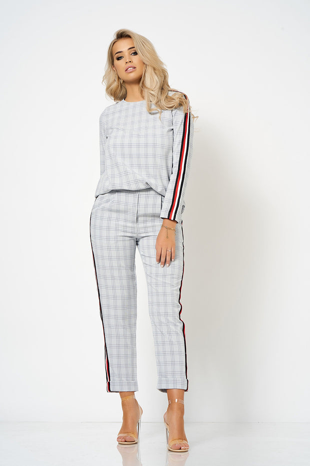 Grey Stripe Detail Checked Co-Ord Box Top [product_collection] - Club L London ClubL