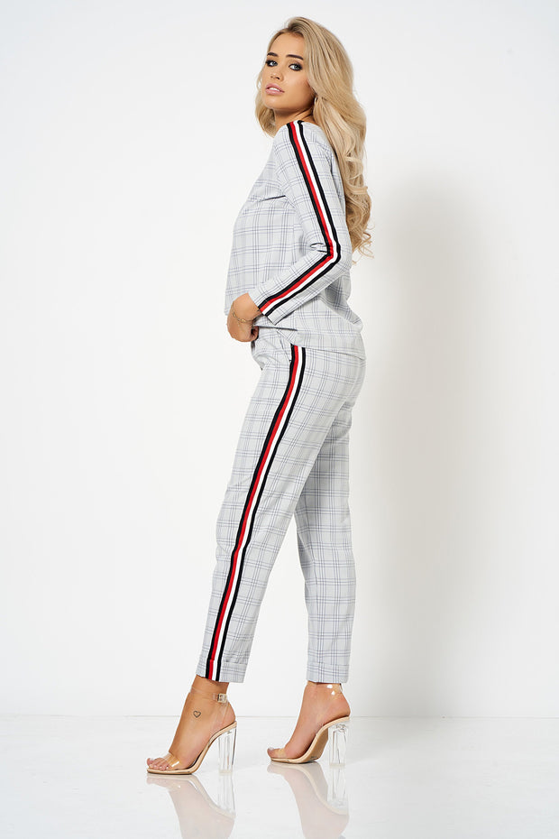 Grey Stripe Detail Checked Tailored Co-Ord Trousers [product_collection] - Club L London ClubL