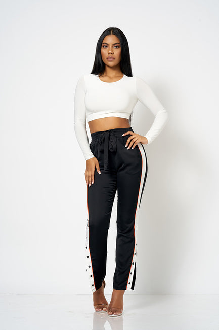 Black Side Stripe Popper Trousers [product_collection] - Club L London ClubL