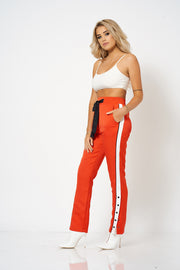 Red Side Stripe Popper Trousers [product_collection] - Club L London ClubL