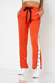 Red Side Stripe Popper Trousers [product_collection] - Club L London ClubL