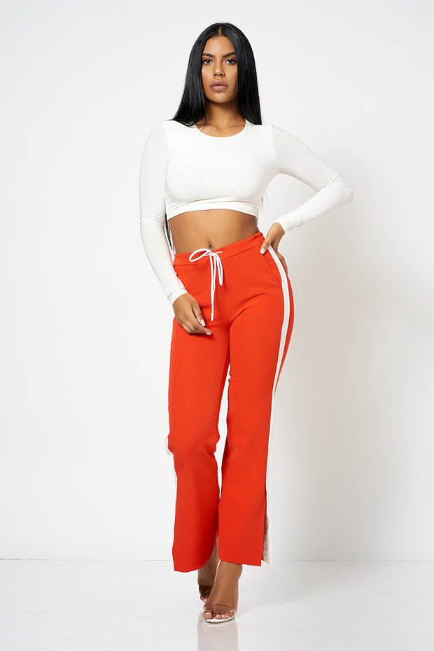 Red Side Strip Split Wide Leg Trousers [product_collection] - Club L London ClubL