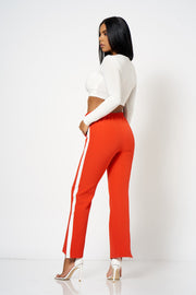 Red Side Strip Split Wide Leg Trousers [product_collection] - Club L London ClubL