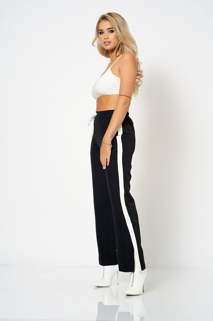 Black Side Strip Split Wide Leg Trousers [product_collection] - Club L London ClubL