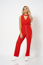 Red Contrast Stripe Choker Jumpsuit [product_collection] - Club L London ClubL