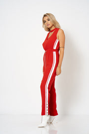 Red Contrast Stripe Choker Jumpsuit [product_collection] - Club L London ClubL
