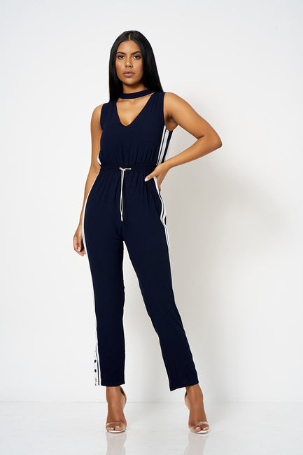 Navy Contrast Stripe Choker Jumpsuit [product_collection] - Club L London ClubL