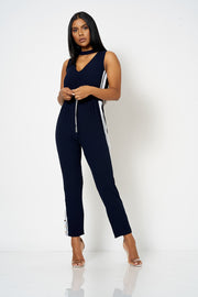 Navy Contrast Stripe Choker Jumpsuit [product_collection] - Club L London ClubL