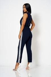 Navy Contrast Stripe Choker Jumpsuit [product_collection] - Club L London ClubL