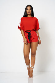 Red Contrast Stripe High Waisted Co-Ord Shorts [product_collection] - Club L London ClubL
