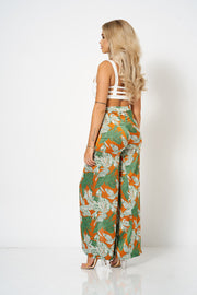 Floral Printed Wide Leg Split Trousers