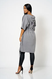 Grey Knit Pom Pom Hood Jacket
