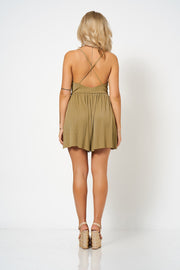 Khaki Plunge Cross Back Playsuit