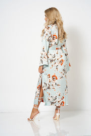 Pastel Blue Satin Floral Duster Coat [product_collection] - Club L London ClubL