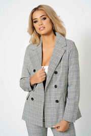 Grey Checked Double Breasted Blazer Co-Ord [product_collection] - Club L London ClubL