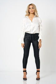 Black Lace Up Coated Denim Jeans [product_collection] - Club L London ClubL