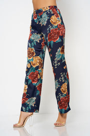 Navy Floral Wide Leg Co-Ord Trousers