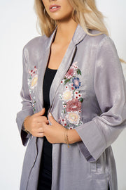 Silver Satin Embroidery Duster Coat [product_collection] - Club L London ClubL