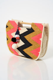 Pink Chevron Pom Pom Beach Bag