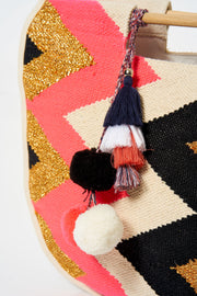Pink Chevron Pom Pom Beach Bag