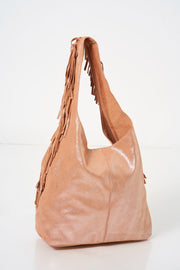Pink Faux Suede Tassel Slouch Shoulder Bag