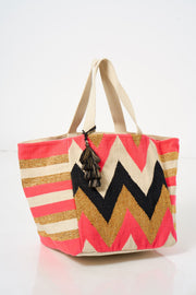 Pink Oversized Chevron Tassel Front Tote Bag