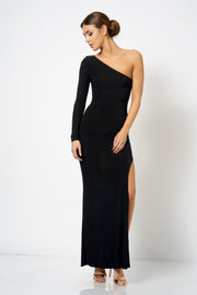 Black One Shoulder Split Maxi Dress