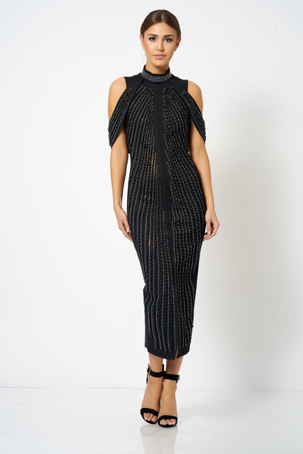 Black Embellished Split Front Maxi Dress