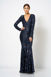 Navy Sequin Embellished Fishtail Maxi Dress