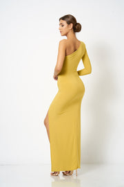 Ochre One Shoulder Extreme Split Maxi Dress