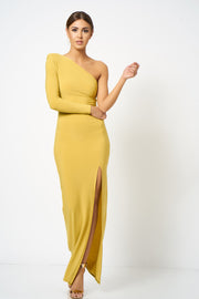 Ochre One Shoulder Extreme Split Maxi Dress