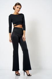 Black Crepe Cross Front Crop Top