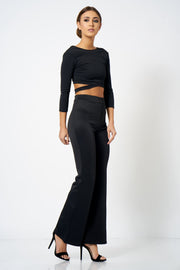 Black Crepe Cross Front Crop Top